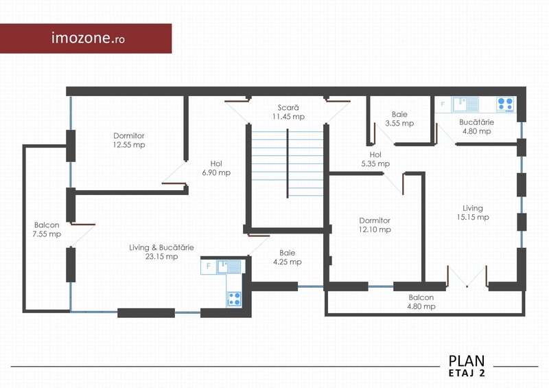 Doua camere, apartament bloc nou, finisat la cheie, centrala termica individuala