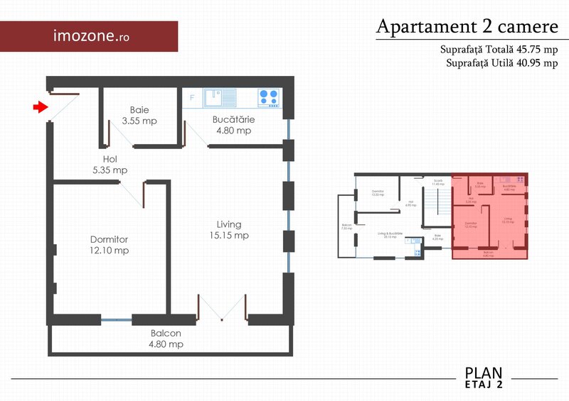 Doua camere, apartament bloc nou, finisat la cheie, centrala termica individuala